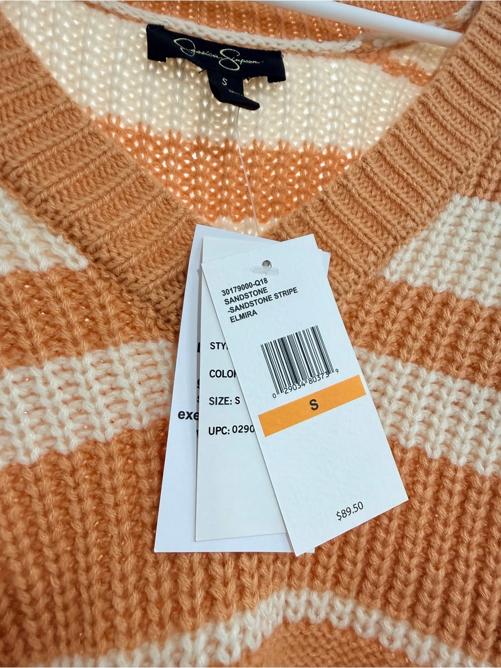 Jessica Simpson V-neck Sandstone Elmira Striped Sweater - Picture 2 of 6